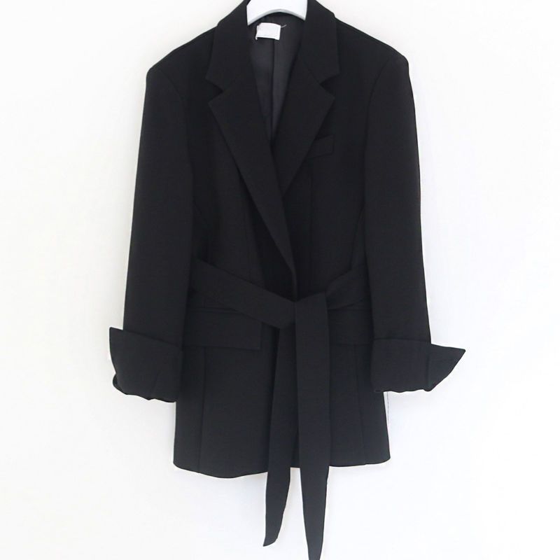 High-grade textured small suit, Autumn Chic retro waist strap style suit jacket