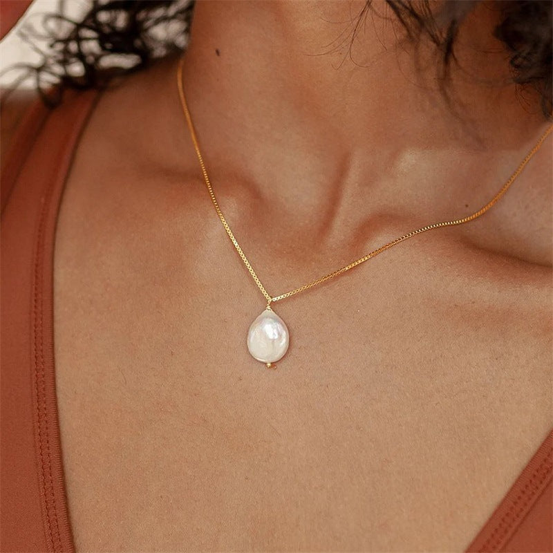High-grade Baroque pearl pendant necklace light luxury small long sweater chain collarbone chain for female