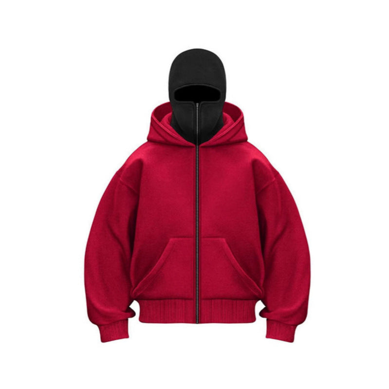 Unique double-layer hooded zipper hoodie jacket for spring and autumn, loose street couple style