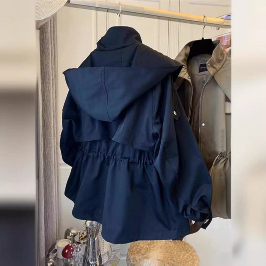 Loose casual drawstring waist tooling trench coat coat female spring and autumn short