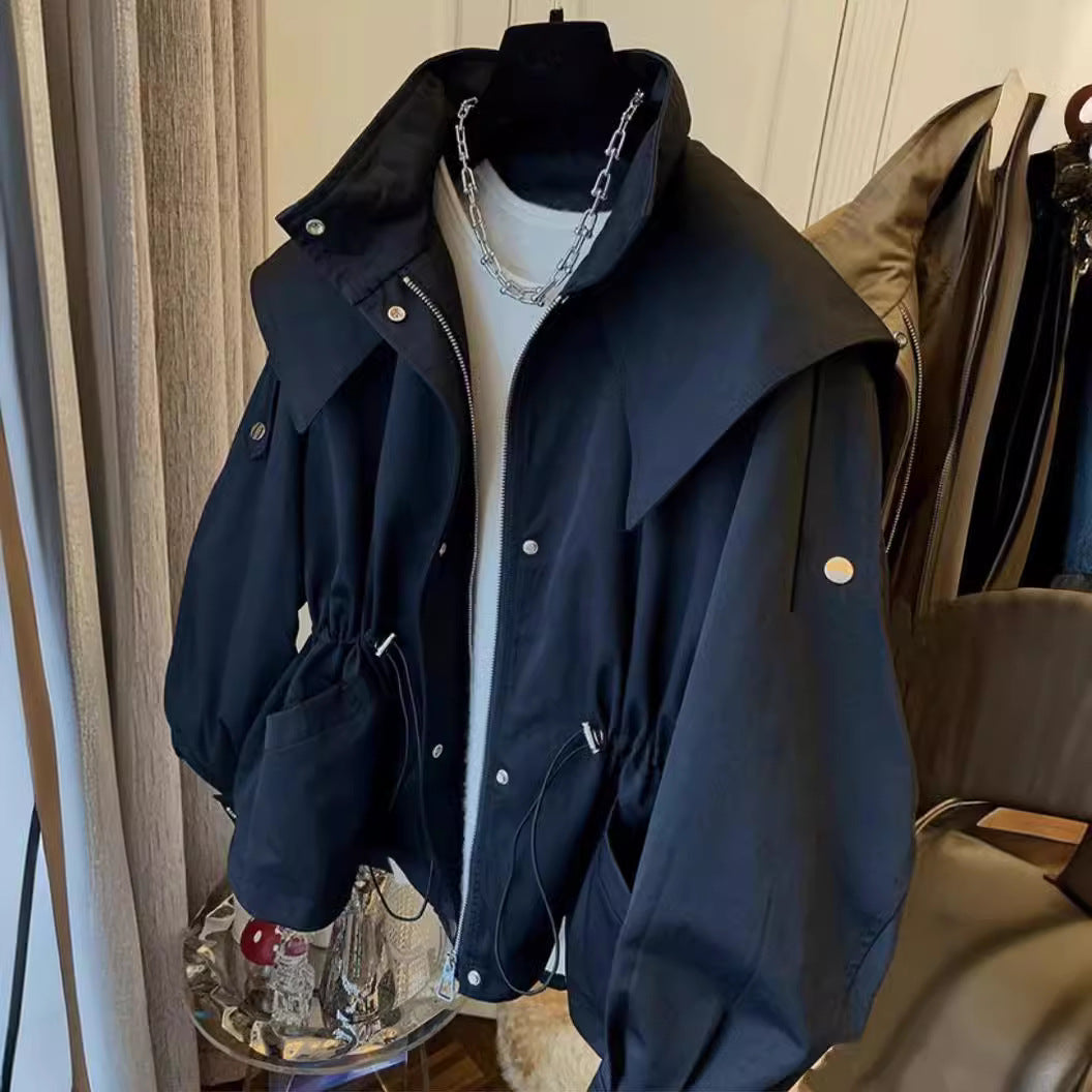 Loose casual drawstring waist tooling trench coat coat female spring and autumn short