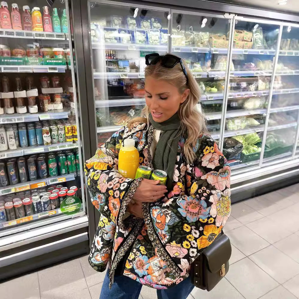 Autumn and winter printed faux cashmere cotton clothes are comfortable and casual, with flared sleeves and loose women's cotton clothes