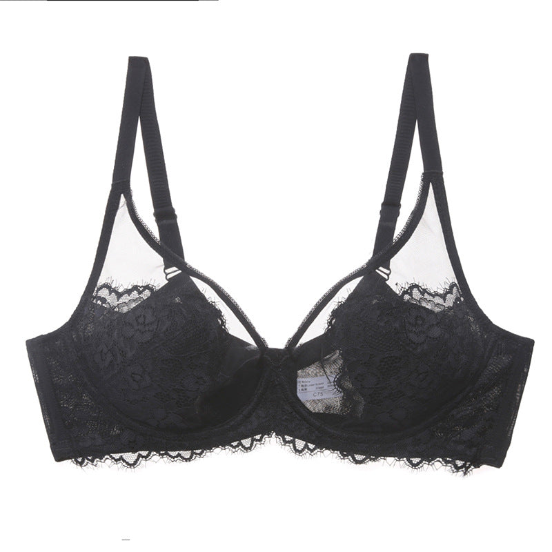 Adjustable thin sponge-free big bra small crystal cup memory soft underwire