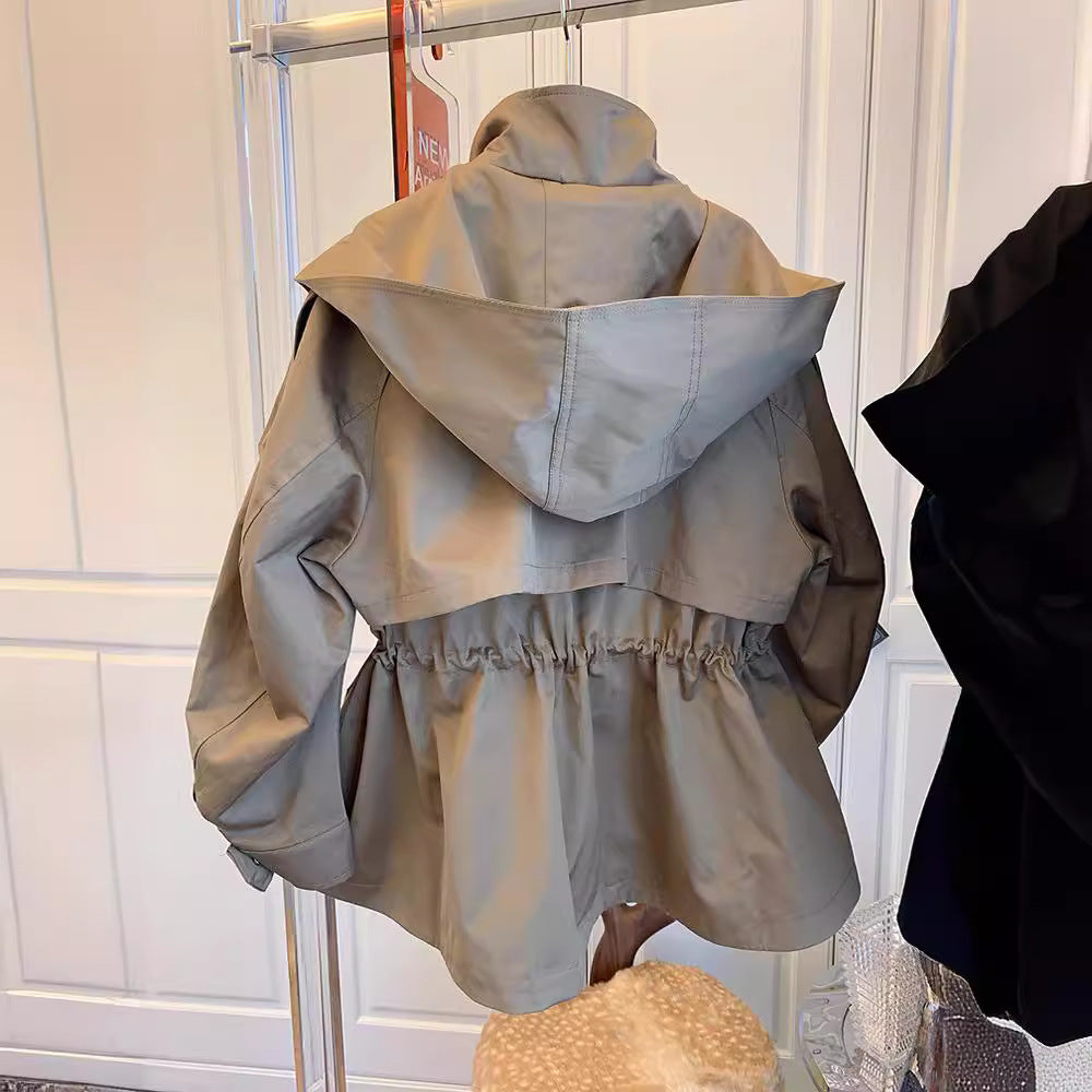 Loose casual drawstring waist tooling trench coat coat female spring and autumn short