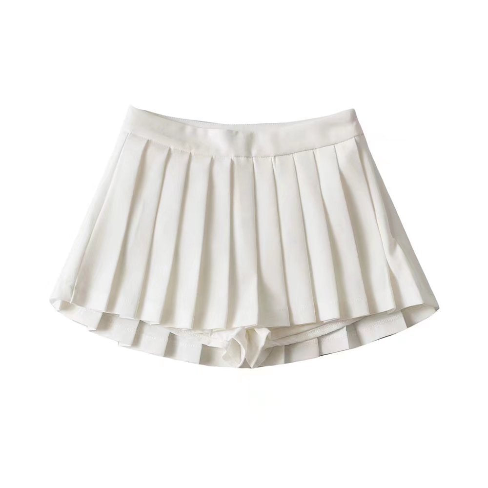 YPFF new European-style high-waisted short front and long back anti-slip A-line pleated skirt with lined umbrella skirt tennis skirt