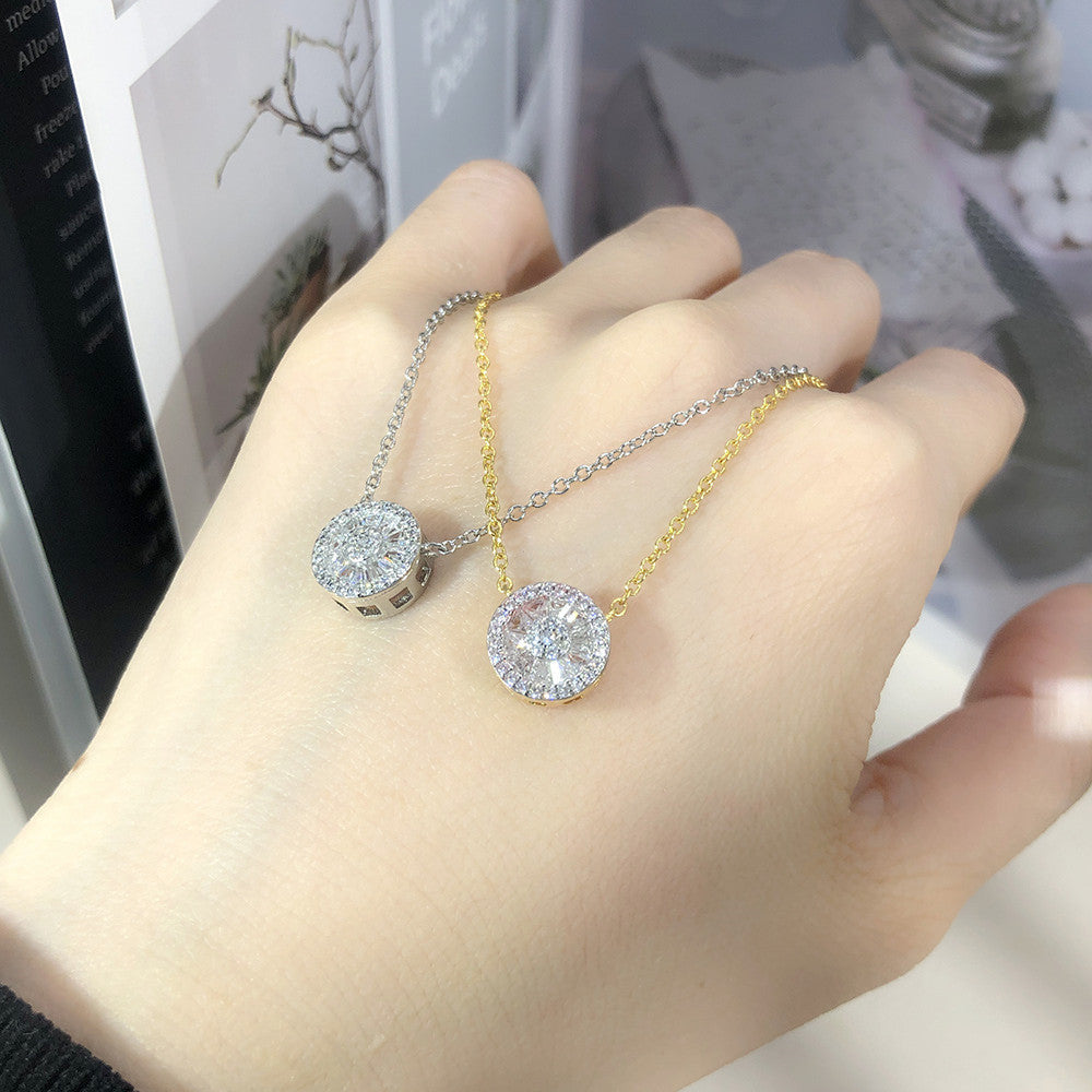 Popular round full diamond pendant necklace female zircon micro-inlaid two-color electroplating collarbone chain explosive jewelry