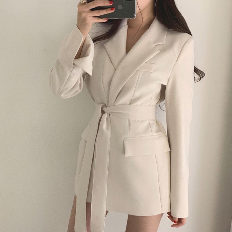 High-grade textured small suit 2023 Autumn Chic retro waist strap style suit jacket for female