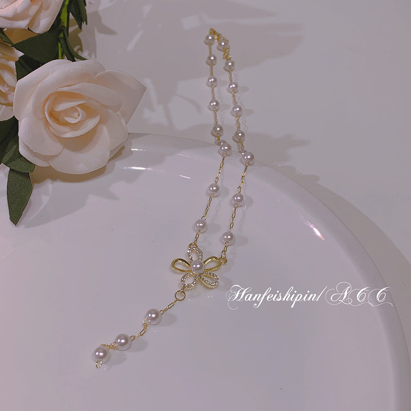 New fashion design sense pearl flower necklace,  feminine elegance flower fairy clavicle chain