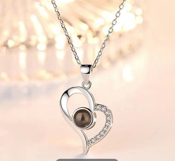Memory of love 925 sterling silver necklace 100 languages I love you collarbone chain Pendant Titanium steel does not fade