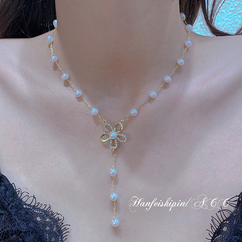 New fashion design sense pearl flower necklace,  feminine elegance flower fairy clavicle chain