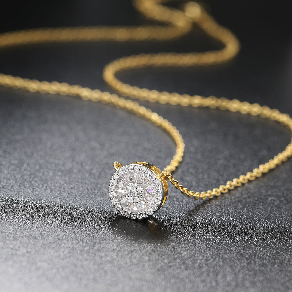 Popular round full diamond pendant necklace female zircon micro-inlaid two-color electroplating collarbone chain explosive jewelry