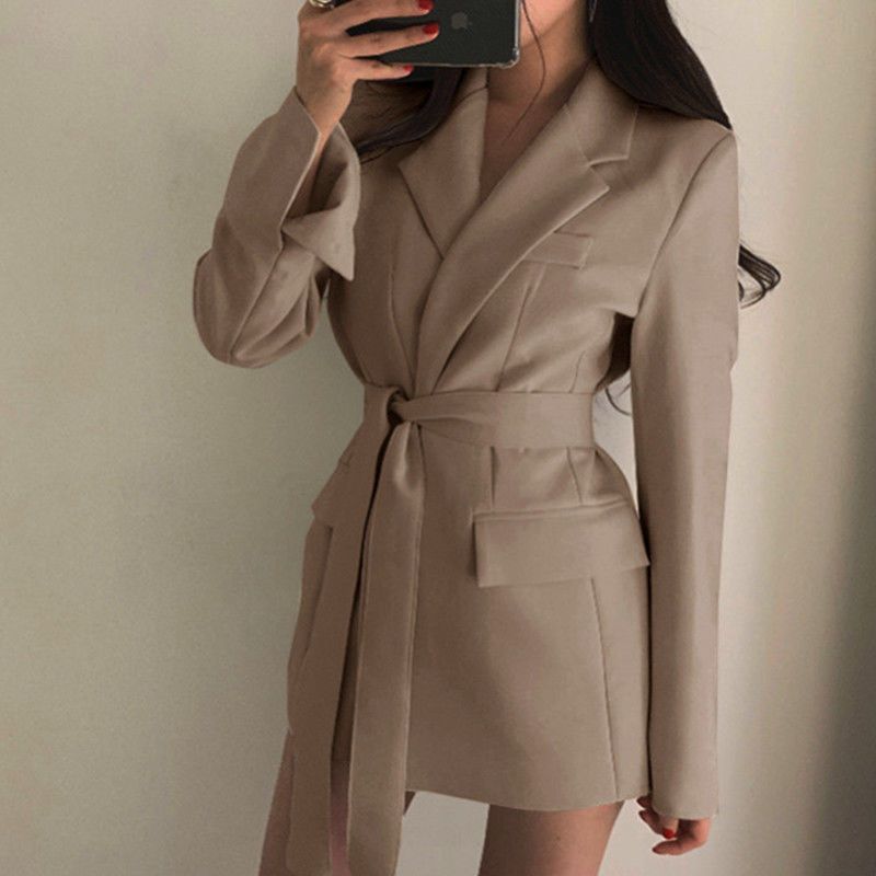 High-grade textured small suit 2023 Autumn Chic retro waist strap style suit jacket for female
